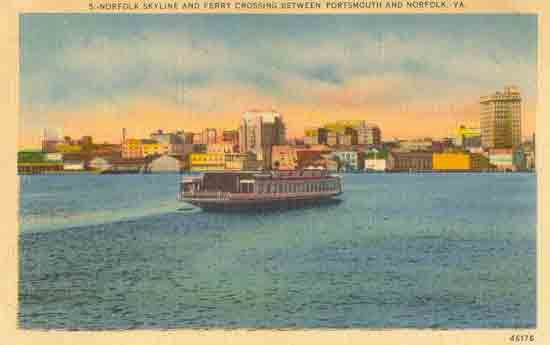 Norfolk Skyline and Ferry Crossing Between Portsmouth and Norfolk, VA