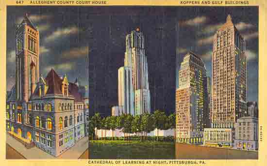 Allegheny County Court House, Cathedral of Learning, & Koppers and Gulf Buildings, Pgh, PA