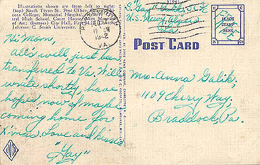 Back of Greetings from Charlotte Post Card