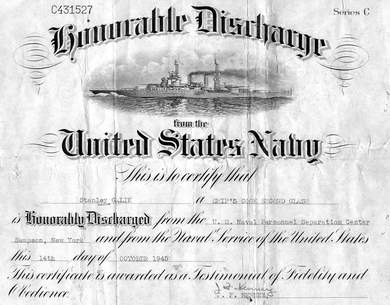 Stanley Galik's Honorable Discharge Paper