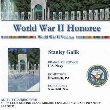 WWII Memorial Honoree
